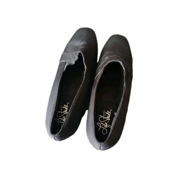 Life Stride Womens 7.5 Black Slip On Low Wedge Dress Heels Shoes Classic Office - Picture 4 of 8